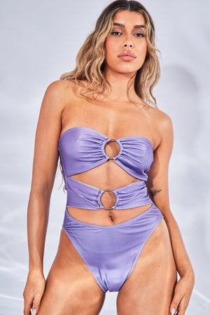 Lilac Cut Out Ring Detail Swimsuit - Azalea
