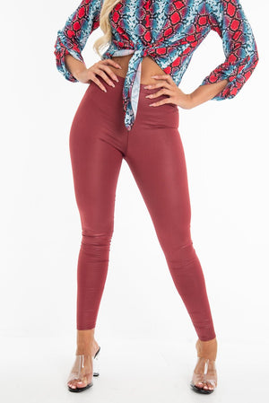 Wine Wet Look High Waist Leggings - Imogen