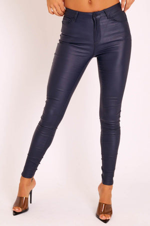 Navy PU Coated Skinny Jeans - Rachell
