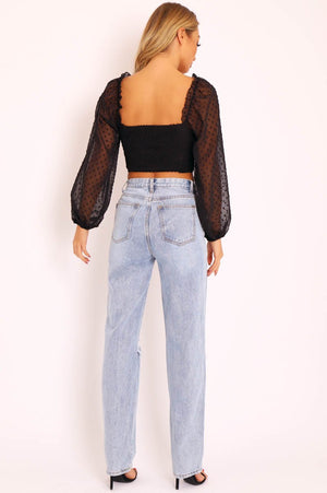 Mid Wash Denim Distressed Knee Extra Long Jeans - Ivelisse