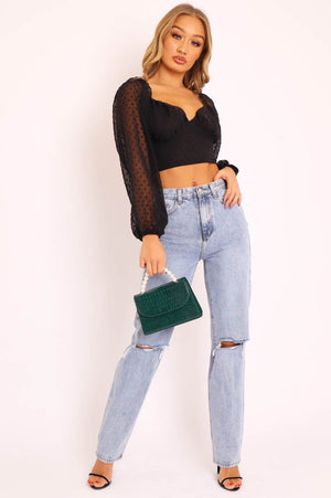 Mid Wash Denim Distressed Knee Extra Long Jeans - Ivelisse