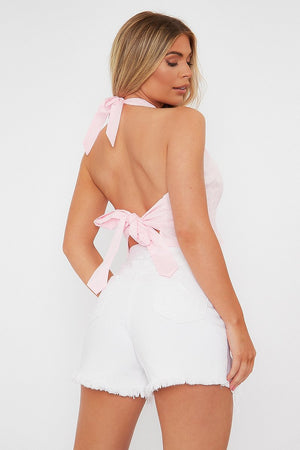 Pink Halter Neck Tie Backless Top - Ciarah
