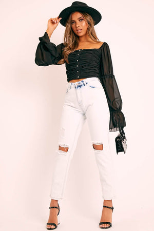 White Washed Denim Ripped Knee Boyfriend Jeans - Patsie