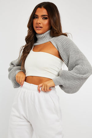 Grey Extreme Cut Out High Neck Jumper - Nihara