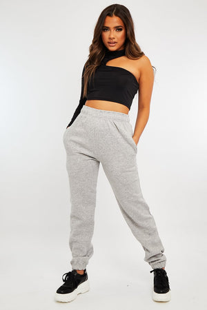 Black Slinky One Sleeve Crop Top - Katara
