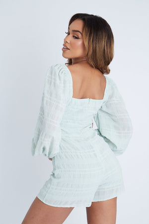 Mint Front Cut Out Long Sleeve Playsuit - Cami