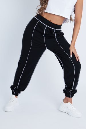 Black Contrast Stitch Joggers - Roaa