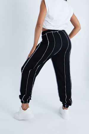 Black Contrast Stitch Joggers - Roaa