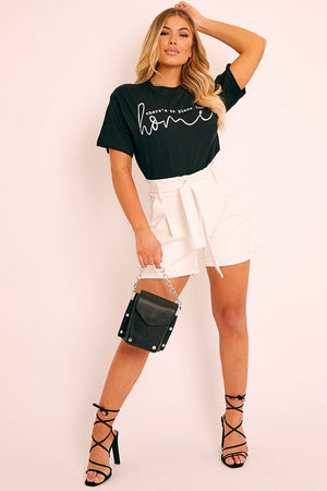 White Faux Leather Belted Shorts - Riyanna