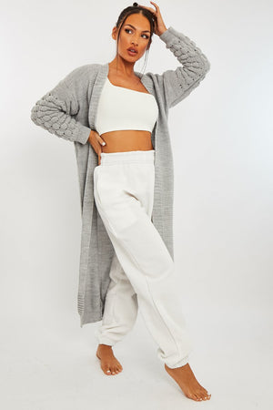 Grey Waffle Sleeve Maxi Cardigan - Davaya