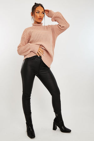 Nude Ribbed Balloon Sleeve Jumper - Jamora