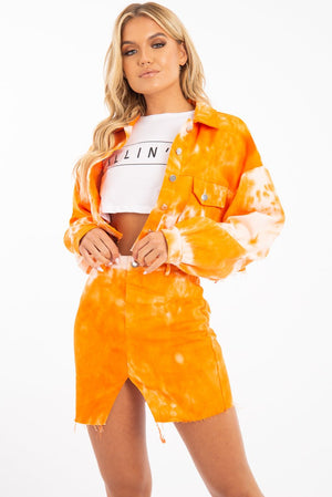 Orange Tie Dye Denim Jacket Skirt Co-ord - Aadya