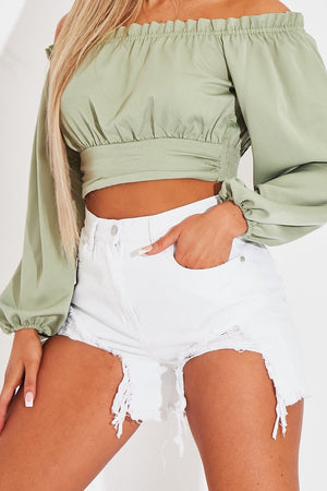 White Denim Extreme Rip Front Shorts - Aarya