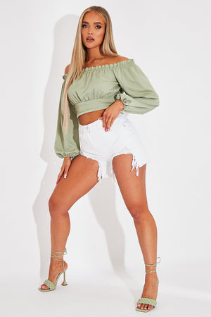 White Denim Extreme Rip Front Shorts - Aarya