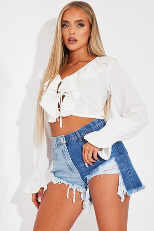 White Ruffle Tie Fastening Top - Brionna