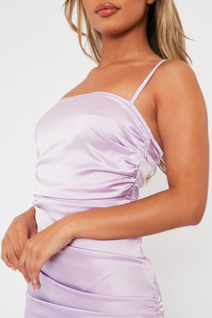 Lilac Satin Side Ruched Mini Dress - Ezme