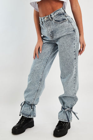 Light Blue Ankle Tie Straight Leg Jeans - Jasmine