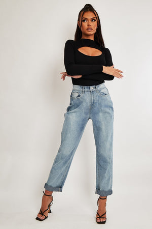 Black Ribbed Cut Out Detail Bodysuit - Murphie