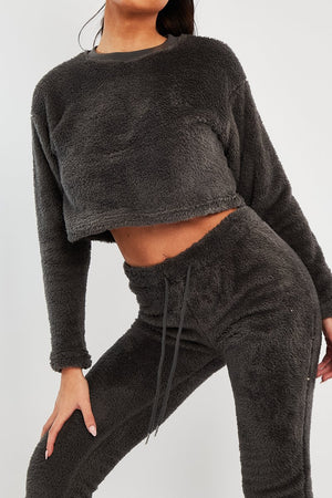 Grey Round Neck Teddy Sweatshirt - Delsie
