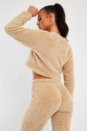 Stone Round Neck Teddy Sweatshirt - Delsie