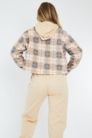 Blue Checked Cropped Pocket Front Shacket - Ebonni