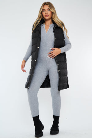 Black Longline Side Zip Gilet - Ilisha