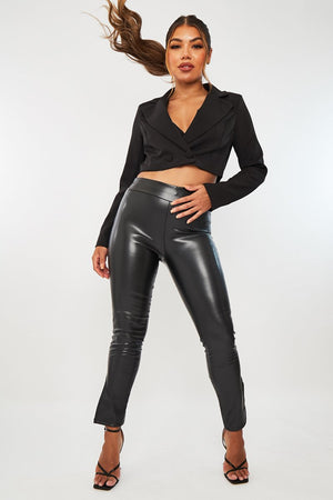 Black Side Split PU Trouser - Elouise