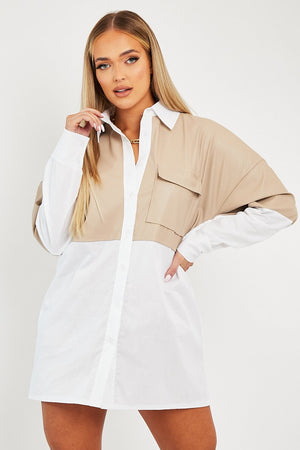 Stone Faux Leather Panel Shirt Dress - Arriya