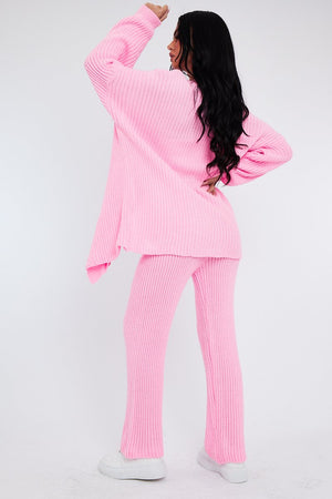 Pink Oversized Knit Cardigan & Trouser Set - Marra