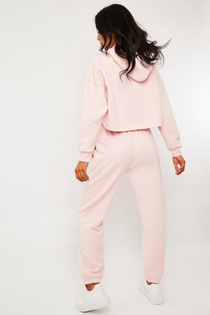 Pink Cropped Oversized Hoodie and Joggers Co-ord - Karenza