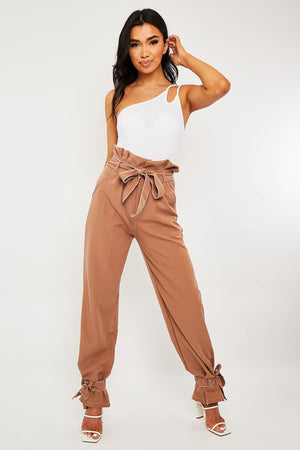 White Ribbed Double Strap One Shoulder Bodysuit - Lavia