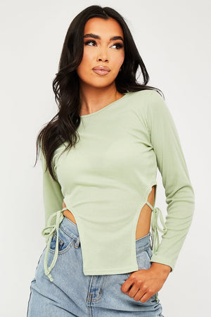 Sage Ribbed Side Tie Top - Bibi