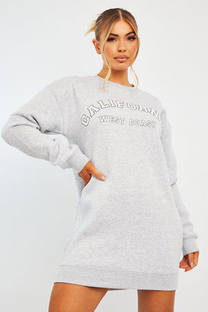 Grey California Slogan Sweater Mini Dress - Immi