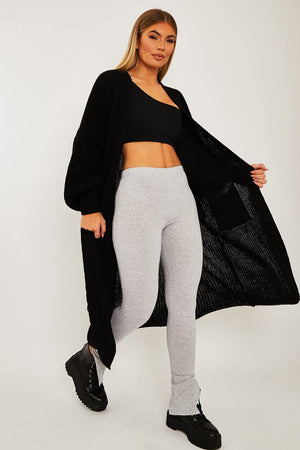 Black Balloon Sleeve Maxi Knit Cardigan - Imara