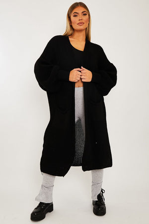 Black Balloon Sleeve Maxi Knit Cardigan - Imara