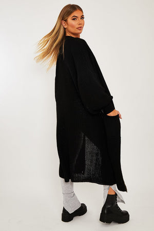 Black Balloon Sleeve Maxi Knit Cardigan - Imara