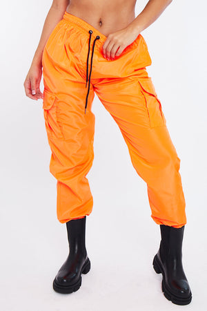 Neon Orange Hem Shell Cargo Joggers - Iris