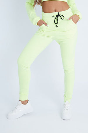 Lime Drawstring Crop Top and & Joggers Set - Giavana-Loungewear