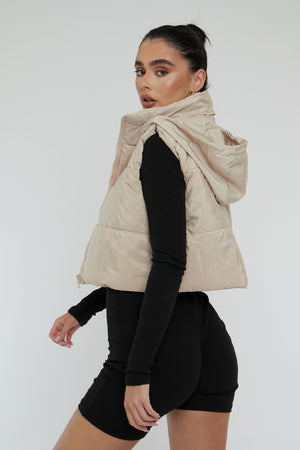 Stone Cropped Hooded Puffer Gilet - Chani