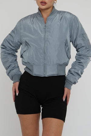 Grey Zip Front Bomber Jacket - Jiya