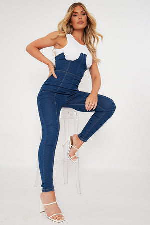 Mid Blue Sleeveless Denim Jumpsuit - Lowri-Jumpsuits