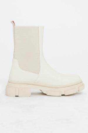 Beige Faux Leather Ankle High Biker Boots - Alija