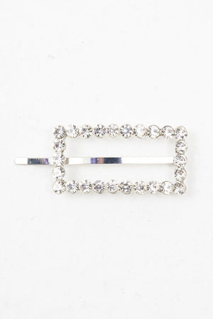 Silver Rectangle Diamante Detail Barrette - Bianca