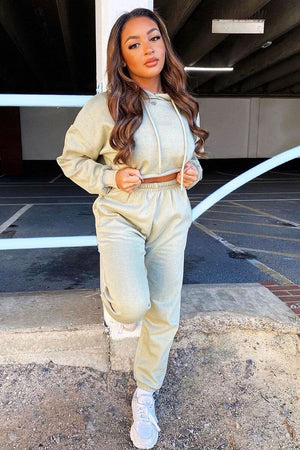 Sage Cropped Oversized Hoodie and Joggers Co-ord - Karenza