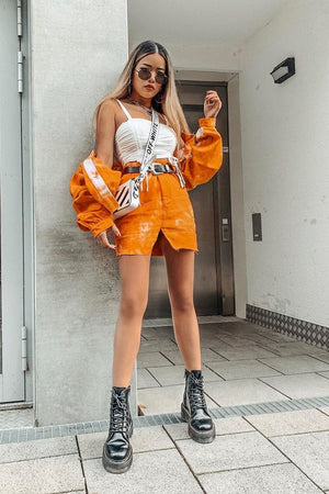 Orange Tie Dye Denim Jacket Skirt Co-ord - Aadya