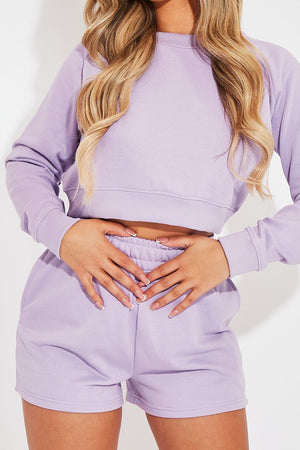 Lilac Cropped Sweatshirt + Shorts Lounge Co-ord - Timara