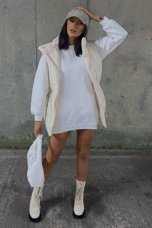 White Front Pocket Sweatshirt Mini Dress - Niamh