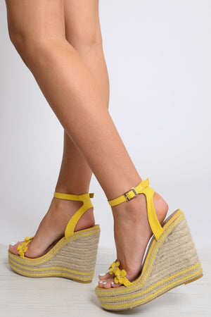 Yellow PU Flower Detail Wedges - Brinna