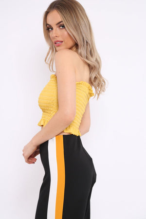 Mustard Shirred Frill Bandeau Crop Top - Camren