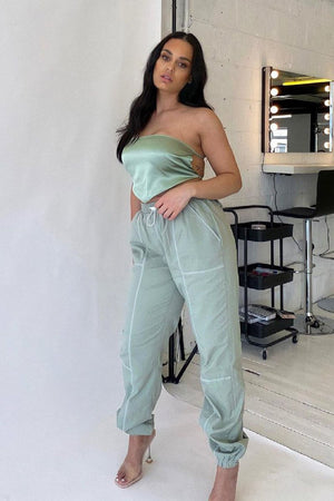Sage Contrast Stitch Cargo Trousers - Britanny